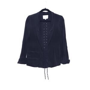 MADISON MARCUS Single-Breasted Silk Blazer Black Crisscross Lace Up Women's M